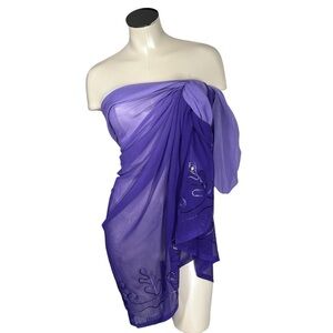 LADY JULIET Purple Lavender Sheer Sarong Cover-up Wrap Shawl & Travel Bag Sz OS